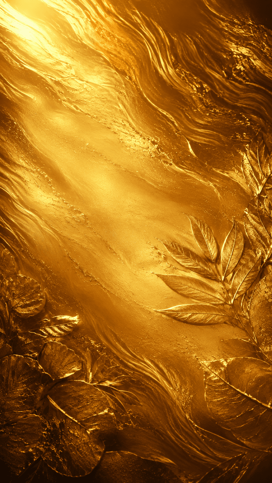 Shiny gold texture with embossed leaf motifs
