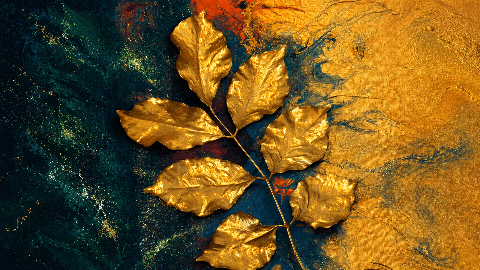 Gold-finished leaf artwork